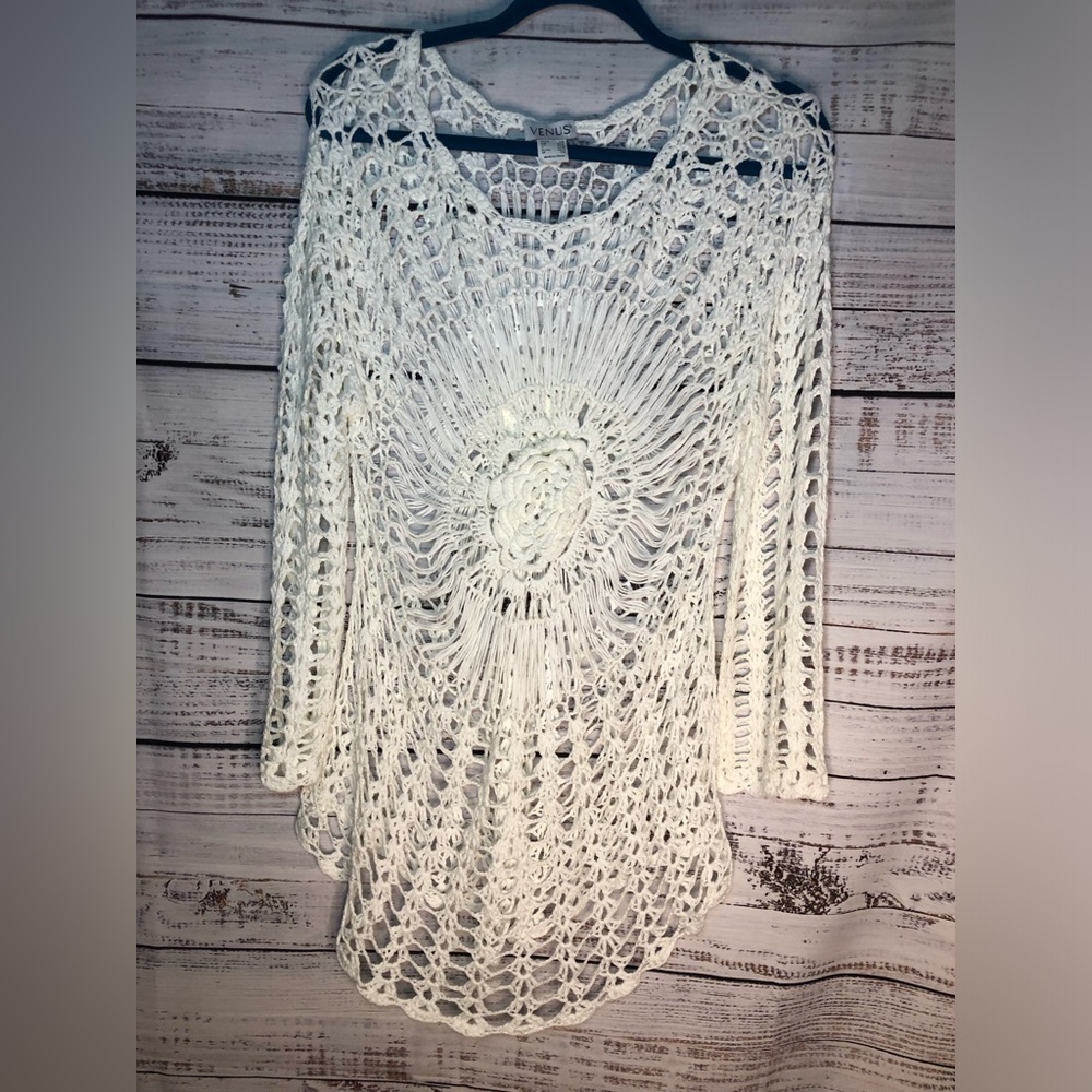 VENUS White Crochet Swim Coverup NWOT size S/M ☀️🔥☀️ - Picture 5 of 14